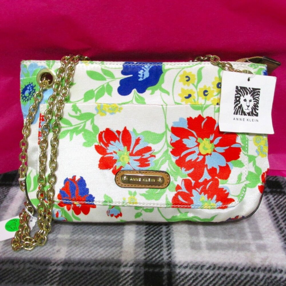 P723-NWT Anne Klein Spring Floral Chain Strap Crossbody